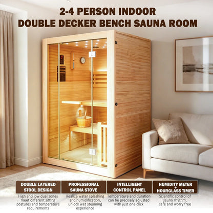 2-3 Person Traditional Steam Sauna, Flat Frame Home Sauna with 3000W, LED Lights, Speaker, Adjustable Temp, 10-Yr Warranty — product view 3