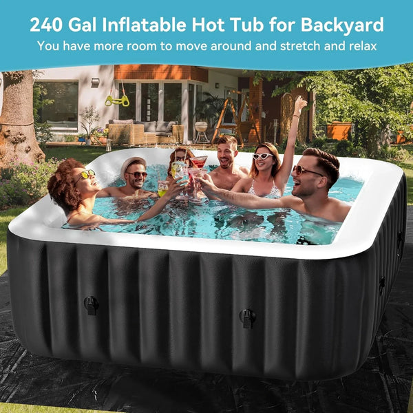 6-Person Square Inflatable Hot Tub with 130 Bubble Jets
