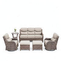 6 Pieces Outdoor Patio Furniture Set with Swivel Rocker Chairs and 6" Thick Cushions,Wicker Conversation Set with Sectional Sofa Coffee Table for Porch Deck Backyard Poolside