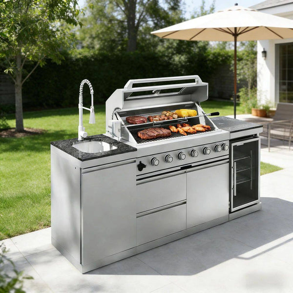 43-Inch 6-Burner Propane Grill Island with Fridge & Sink