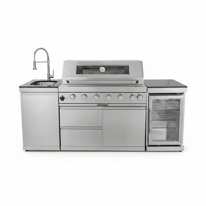 43 In. 6-Burner 85000 BTU Propane Gas Grill Island Outdoor Kitchen with Refrigerator, Sink in Silver Stainless Steel