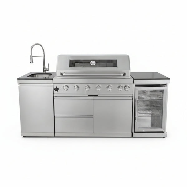 43 In. 6-Burner 85000 BTU Propane Gas Grill Island Outdoor Kitchen with Refrigerator, Sink in Silver Stainless Steel