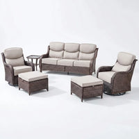 6 Pieces Outdoor Patio Furniture Set with Swivel Rocker Chairs and 6" Thick Cushions,Wicker Conversation Set with Sectional Sofa Coffee Table for Porch Deck Backyard Poolside