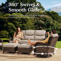 6 Pieces Outdoor Patio Furniture Set with Swivel Rocker Chairs and 6" Thick Cushions,Wicker Conversation Set with Sectional Sofa Coffee Table for Porch Deck Backyard Poolside — product view 10