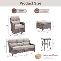 6 Pieces Outdoor Patio Furniture Set with Swivel Rocker Chairs and 6" Thick Cushions,Wicker Conversation Set with Sectional Sofa Coffee Table for Porch Deck Backyard Poolside — product view 11