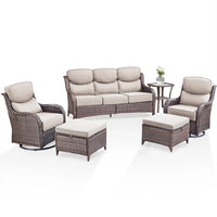 6 Pieces Outdoor Patio Furniture Set with Swivel Rocker Chairs and 6" Thick Cushions,Wicker Conversation Set with Sectional Sofa Coffee Table for Porch Deck Backyard Poolside — product view 18