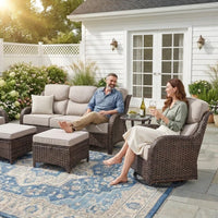 6 Pieces Outdoor Patio Furniture Set with Swivel Rocker Chairs and 6" Thick Cushions,Wicker Conversation Set with Sectional Sofa Coffee Table for Porch Deck Backyard Poolside — product view 2