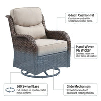 6 Pieces Outdoor Patio Furniture Set with Swivel Rocker Chairs and 6" Thick Cushions,Wicker Conversation Set with Sectional Sofa Coffee Table for Porch Deck Backyard Poolside — product view 3
