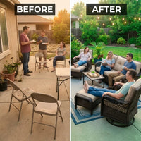6 Pieces Outdoor Patio Furniture Set with Swivel Rocker Chairs and 6" Thick Cushions,Wicker Conversation Set with Sectional Sofa Coffee Table for Porch Deck Backyard Poolside — product view 4