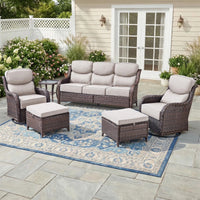 6 Pieces Outdoor Patio Furniture Set with Swivel Rocker Chairs and 6" Thick Cushions,Wicker Conversation Set with Sectional Sofa Coffee Table for Porch Deck Backyard Poolside — product view 8
