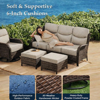 6 Pieces Outdoor Patio Furniture Set with Swivel Rocker Chairs and 6" Thick Cushions,Wicker Conversation Set with Sectional Sofa Coffee Table for Porch Deck Backyard Poolside — product view 9