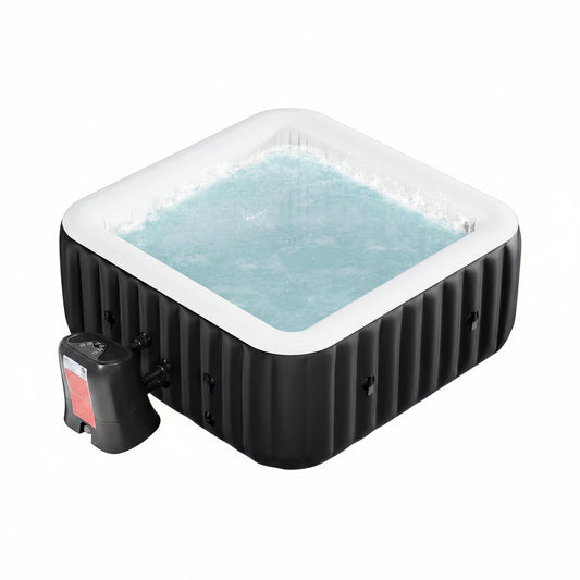 240 Gallon Inflatable Hot Tub 6 Person Square with Control Panel, Portable Outdoor Airjet Hot Tub Spa with 130 Bubble Jets, Filter, Insulated Tub Cover and Floor Protector, Temperature up to 104°F