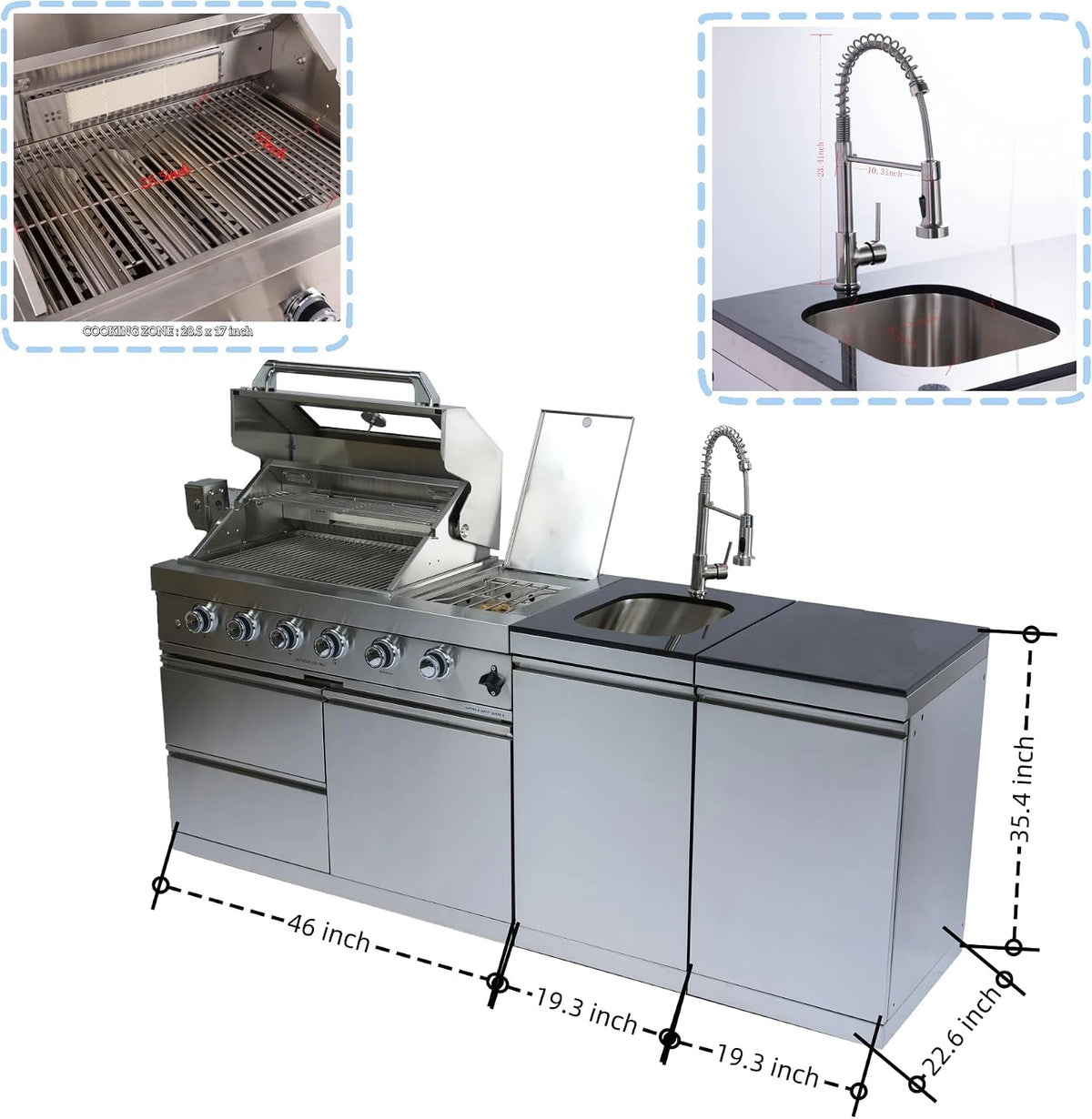 85" 4-Burner Gas Grill Island W/Sink & Granite — product view 2