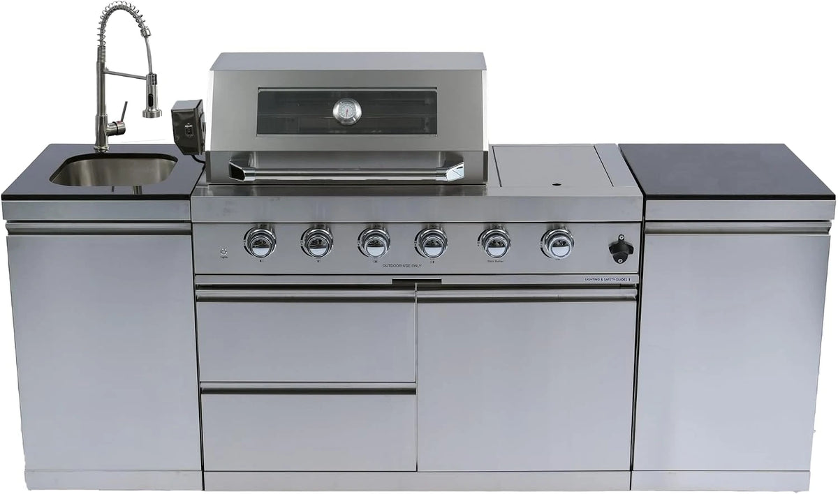 85" 4-Burner Gas Grill Island W/Sink & Granite — product view 5