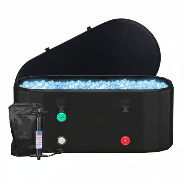 XXL Drop Stitch Ice Bath Tub for Recovery 216 Gal, Compatible with Water Chillers, Cold Plunge Tub with Insulated Lid, Multi-Layer Portable Bathtub for Cold Water Therapy(59In*32.2In*27In)