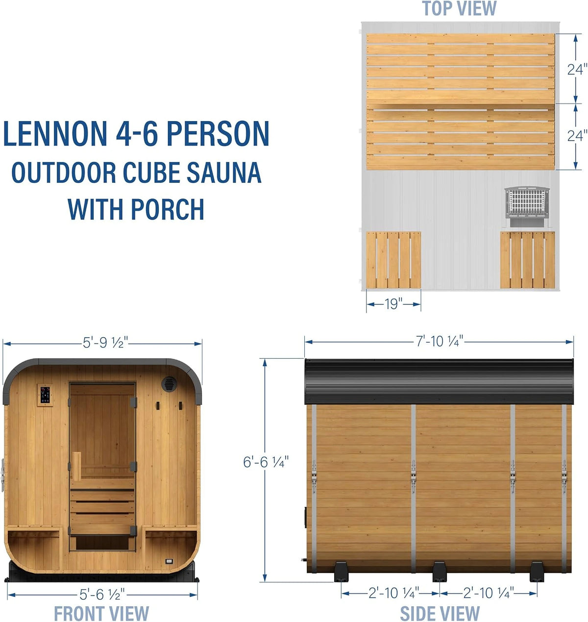 Backyard Discovery Lennon 4-6 Person Traditional Cedar Outdoor Cube Sauna with Porch, Electric Sauna Heater, Sauna Rocks, Dry Heat, Steam Sauna, LED Lights, Wi-Fi Control, Sauna Accessories — product view 2