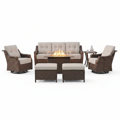 7-Piece Patio Set with Fire Pit Table & Swivel Rockers