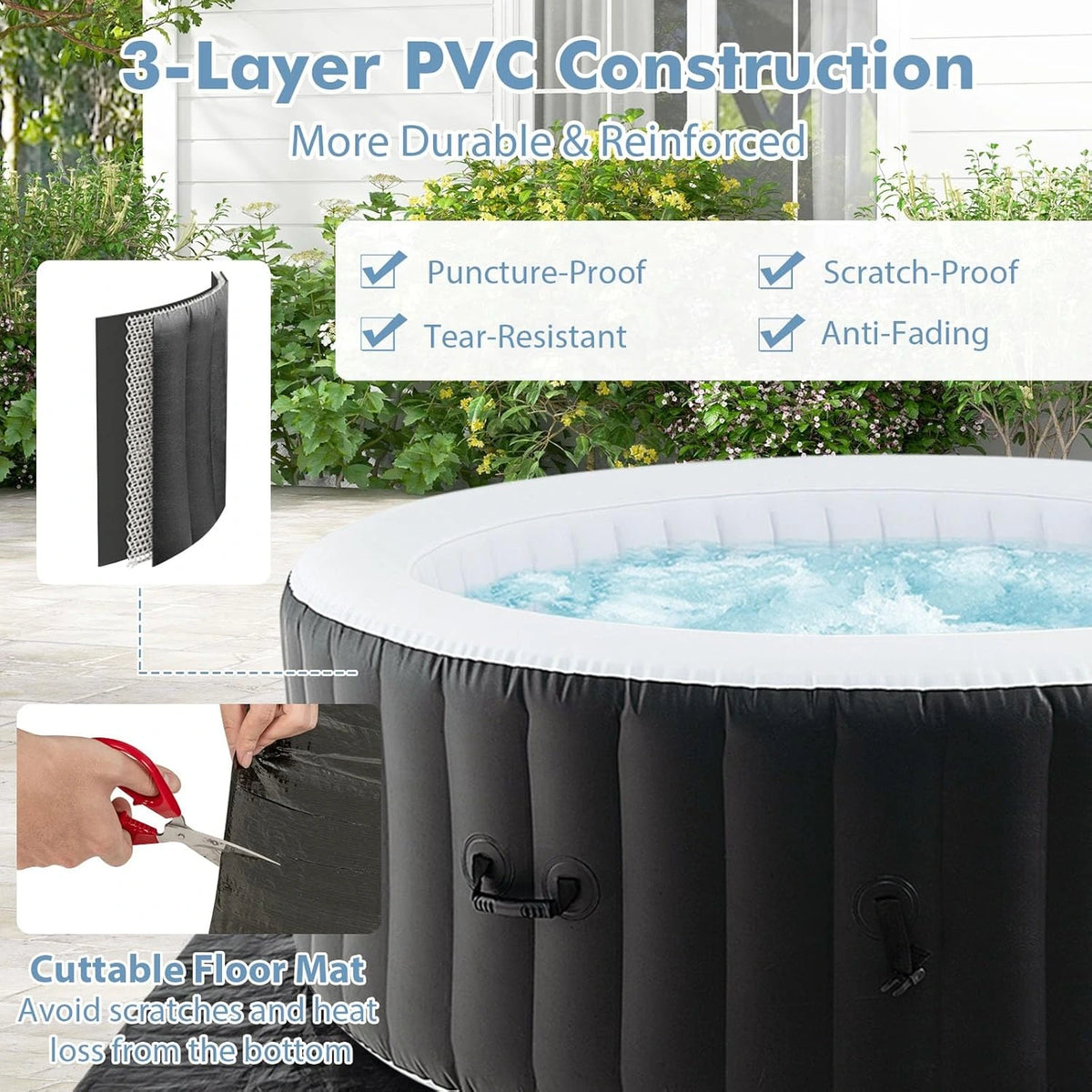 Hot Tub, Inflatable Hot Tub with 130 Soothing Bubble Air Jets, Insulated Lockable Cover, Ground Mat & Filter Cartridges, Outdoor Blow up Spa Tub for Backyard, Patio (Round, 4-6 Person) — product view 3