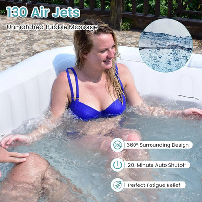Inflatable Hot Tub, 4-6 Person Blowup Pool Hottub W/130 Air Jets, Heater Pump, Filter Cartridges, Insulated Cover, Ground Cloth, Portable Outdoor Water SPA (71’’X70’’ Rectangular, 4-6 Person) — product view 4