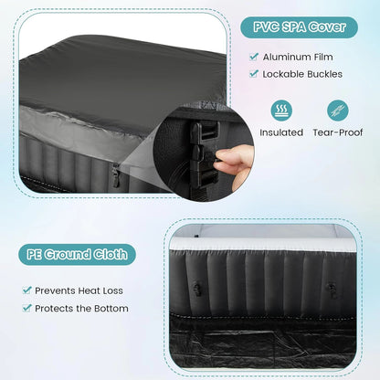 Inflatable Hot Tub, 4-6 Person Blowup Pool Hottub W/130 Air Jets, Heater Pump, Filter Cartridges, Insulated Cover, Ground Cloth, Portable Outdoor Water SPA (71’’X70’’ Rectangular, 4-6 Person) — product view 8