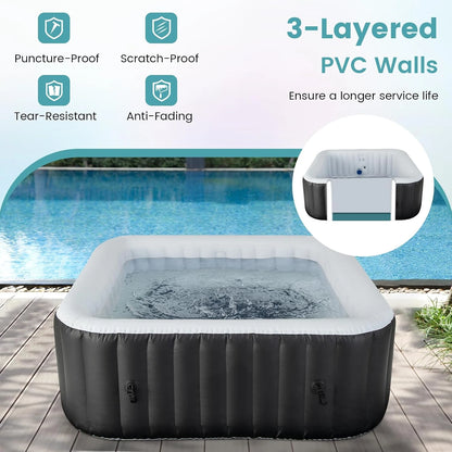 Inflatable Hot Tub, 4-6 Person Blowup Pool Hottub W/130 Air Jets, Heater Pump, Filter Cartridges, Insulated Cover, Ground Cloth, Portable Outdoor Water SPA (71’’X70’’ Rectangular, 4-6 Person) — product view 9