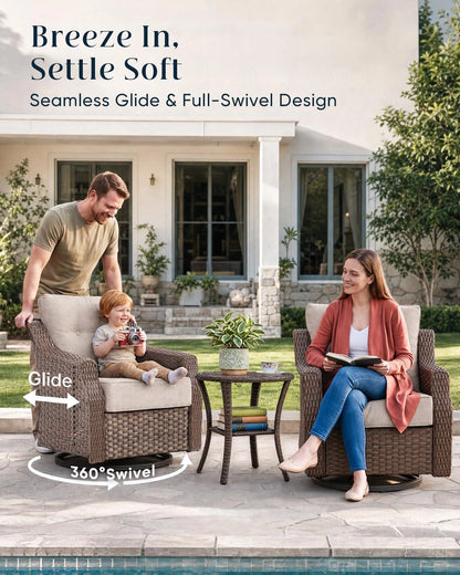 Luxurious 7 Piece Patio Furniture Set with Fire Pit Table, High Back Wicker Swivel Rocker Glider Outdoor Chairs with 6" Cushion, All-Weather Patio Conversation Set for Yard Garden - Brown/Beige — product view 3