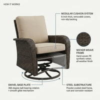 6 Pieces Outdoor Patio Furniture Set with Swivel Rocker Chairs and 6" Thick Cushions,Wicker Conversation Set with Sectional Sofa Coffee Table for Porch Deck Backyard Poolside — How It Works
