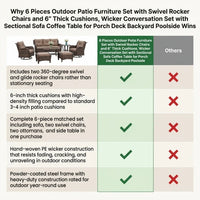 6 Pieces Outdoor Patio Furniture Set with Swivel Rocker Chairs and 6" Thick Cushions,Wicker Conversation Set with Sectional Sofa Coffee Table for Porch Deck Backyard Poolside — Comparison