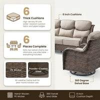 6 Pieces Outdoor Patio Furniture Set with Swivel Rocker Chairs and 6" Thick Cushions,Wicker Conversation Set with Sectional Sofa Coffee Table for Porch Deck Backyard Poolside — Results & Stats