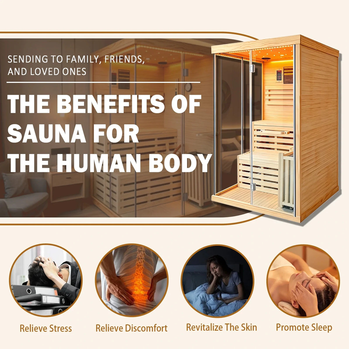 Traditional Steam Sauna,3000W 2-3 Person Indoor Sauna with LED Lights, Waterproof Speakers for Home,Living Room — product view 2