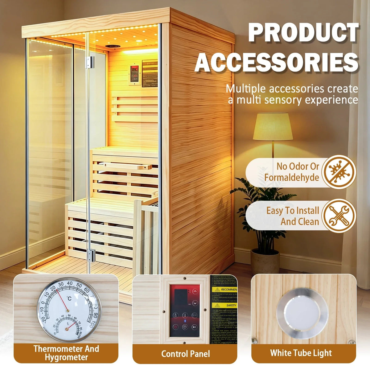 Traditional Steam Sauna,3000W 2-3 Person Indoor Sauna with LED Lights, Waterproof Speakers for Home,Living Room — product view 3