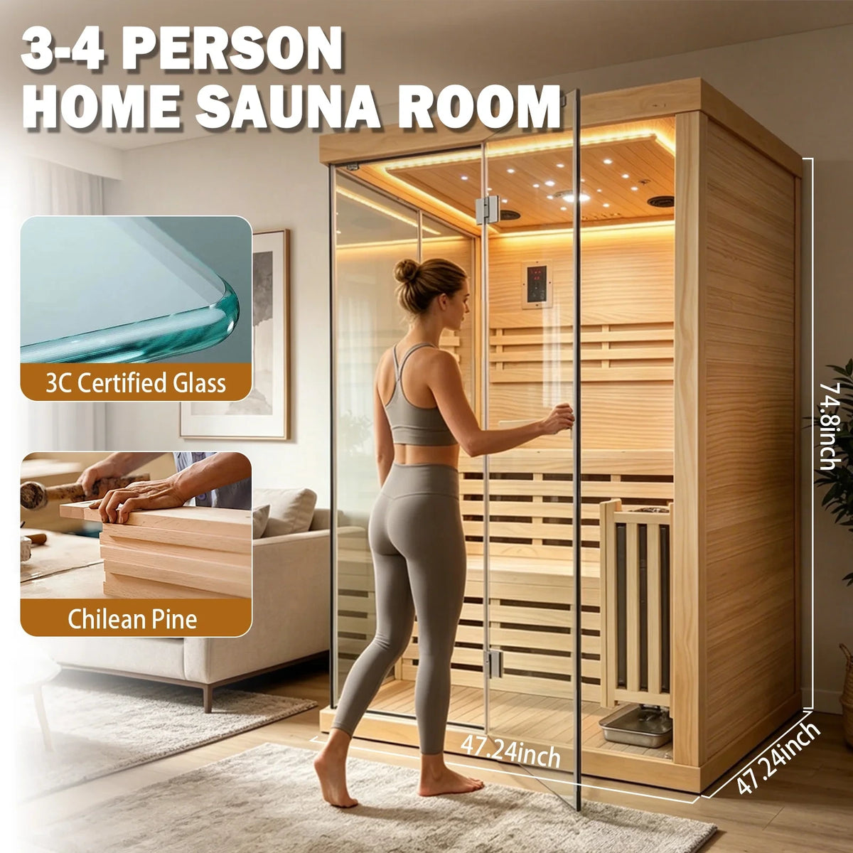 Traditional Steam Sauna,3000W 2-3 Person Indoor Sauna with LED Lights, Waterproof Speakers for Home,Living Room — product view 5