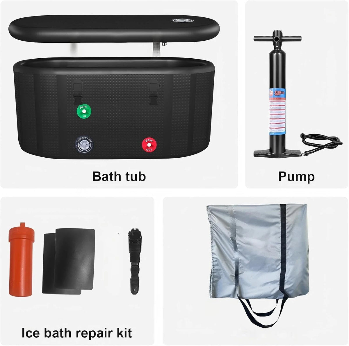 XXL Drop Stitch Ice Bath Tub for Recovery 216 Gal, Compatible with Water Chillers, Cold Plunge Tub with Insulated Lid, Multi-Layer Portable Bathtub for Cold Water Therapy(59In*32.2In*27In) — product view 9